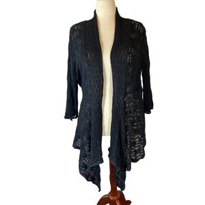 Black Open Knit Waterfall Cardigan Raime Cotton Large